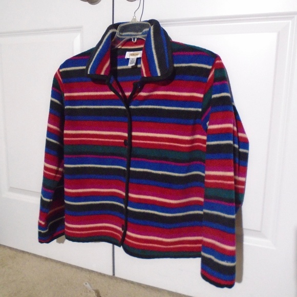 TALBOTS Striped Poly Fleece Jacket S - Picture 1 of 5